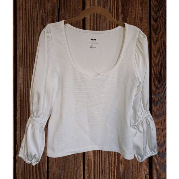 Anthropologie Maeve Ribbed Tiered Sleeve Top Puff Sleeve Small - Picture 2 of 4